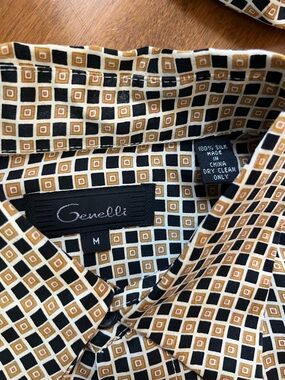 Genelli Men's Silk Geometric Print Dress Shirt - Black & Tan